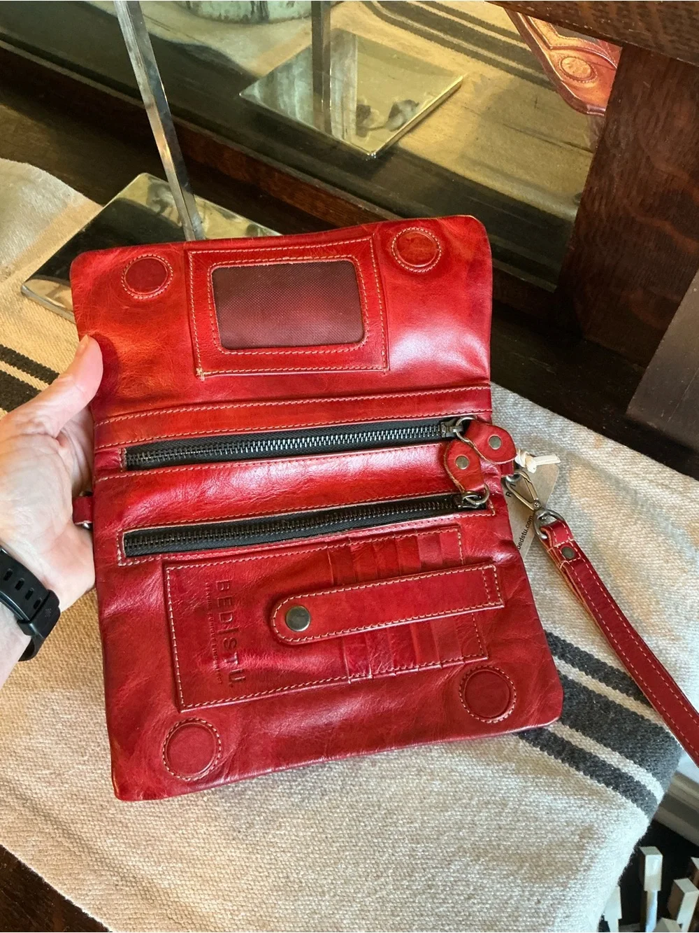 NWT Bed Stu Leather Cadence Wallet Wristlet Crossbody Bag Red Rustic MSRP $175